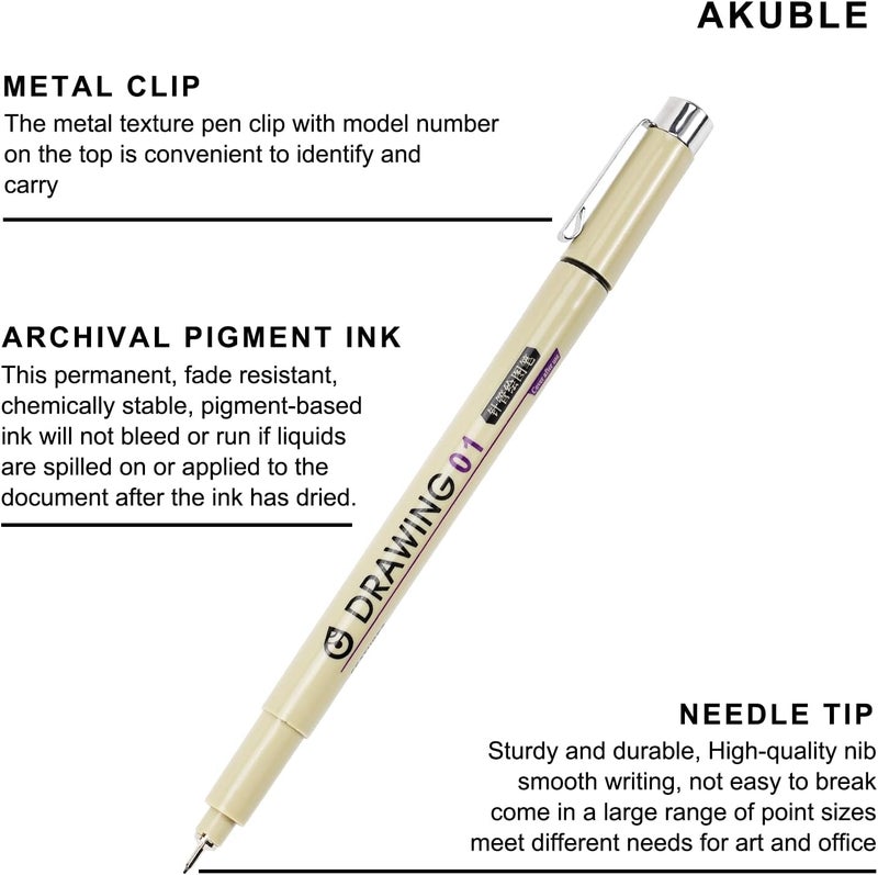 AKUBLE Drawing Pens Micro Fineliner Art Pens: 12 Black Fine Line Markers Art Supplies Adults Artist Sketch Waterproof Archival Ink Watercolor Inking Fine Liner Manga Sketching Zentangle Stuff Micron Pen Set - Image 3